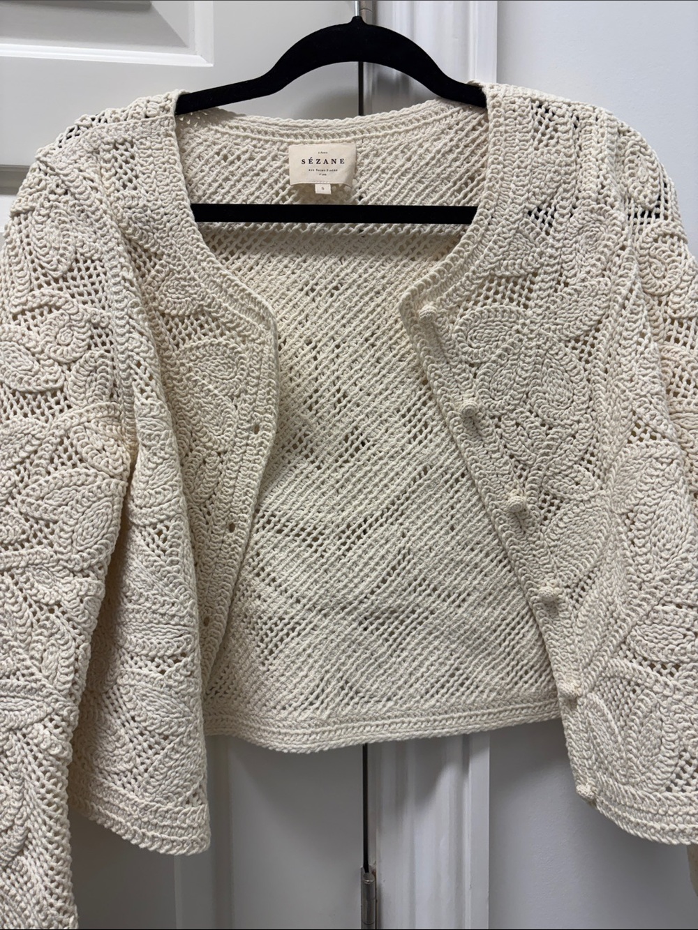 Sezane Nora Cream Crochet Button-Up Cardigan - Picture 2 of 4